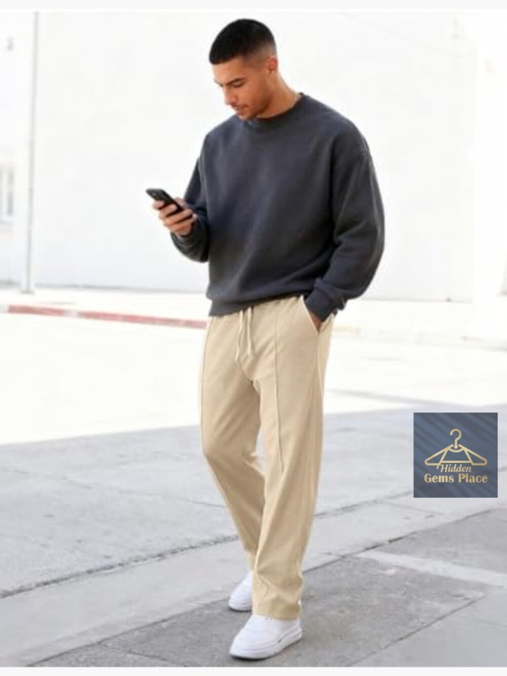 Men's Elastic Waist Lightweight Loose Fit Pleated Casual Pants Tapered Cropped - Picture 4 of 7